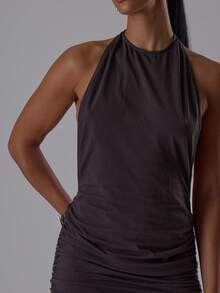 MUSERA Extrem tiefer Rückenausschnitt Neckholder Gerafftes Mini-Kleid Klassisch Nacht Draußen Herbst Sexy Süß Coole Mädchen Streetwear Dämmerung Winter Party