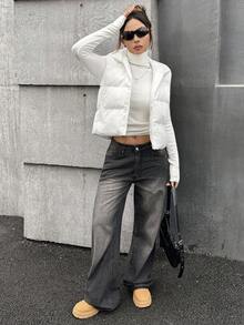 SHEIN ICON 性感女孩休闲背心夹克白色连帽羽绒背心秋冬