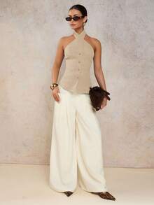 COSMINA Women's Elegant Criss-Cross Halter Neck Camisole, Suitable For Spring/Summer Vacation