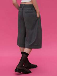 COUREZ Long Line Tailored Shorts With Front Tie /Y2K Going Out Cute Spring Elegant - Grey - View 3