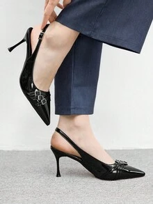 CUCCOO BIZCHIC Zapatos de tacón alto de mula de mujer con punta afilada, tacón de aguja, correa trasera negra, correas múltiples, moda versátil para ir al trabajo