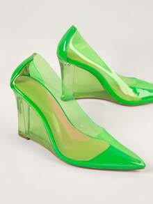 SHUZIA Transparent Slip On Wedge Wedge Court Shoes - Lime Green - View 1