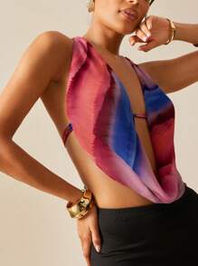 Hauture Sexy Gradient Halter Backless Sleeveless Top, Summer - Multicolor - View 4