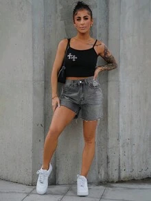 SAYEHFBABY Pantaloni scurți din denim la modă pentru femei, potriviți pentru vară - Gri deschis - Vizualizare 1