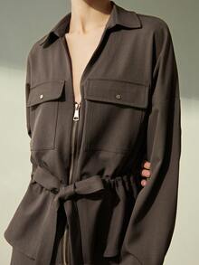 Aveloria Modichic Women's 2 Pieces Set With V-Neck Zipper Design, Front Pockets, Drawstring Waist, Versatile Wear Fall Cloth For Women