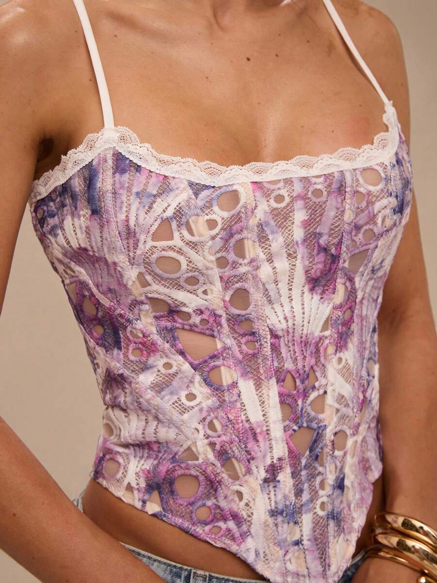 SHEIN BAE 女士优雅水溶性蕾丝吊带背心，夏季 - 紫色 - 查看 1