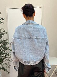 DAZY 休闲水洗牛仔短款夹克 - 淺色水洗藍 - 查看 7