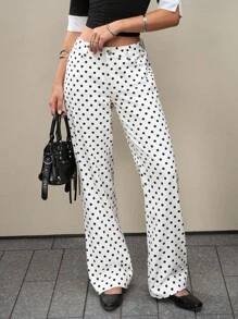 Jeanoix 女式波点图案口袋喇叭裤休闲百搭牛仔裤 - 白色 - 查看 7