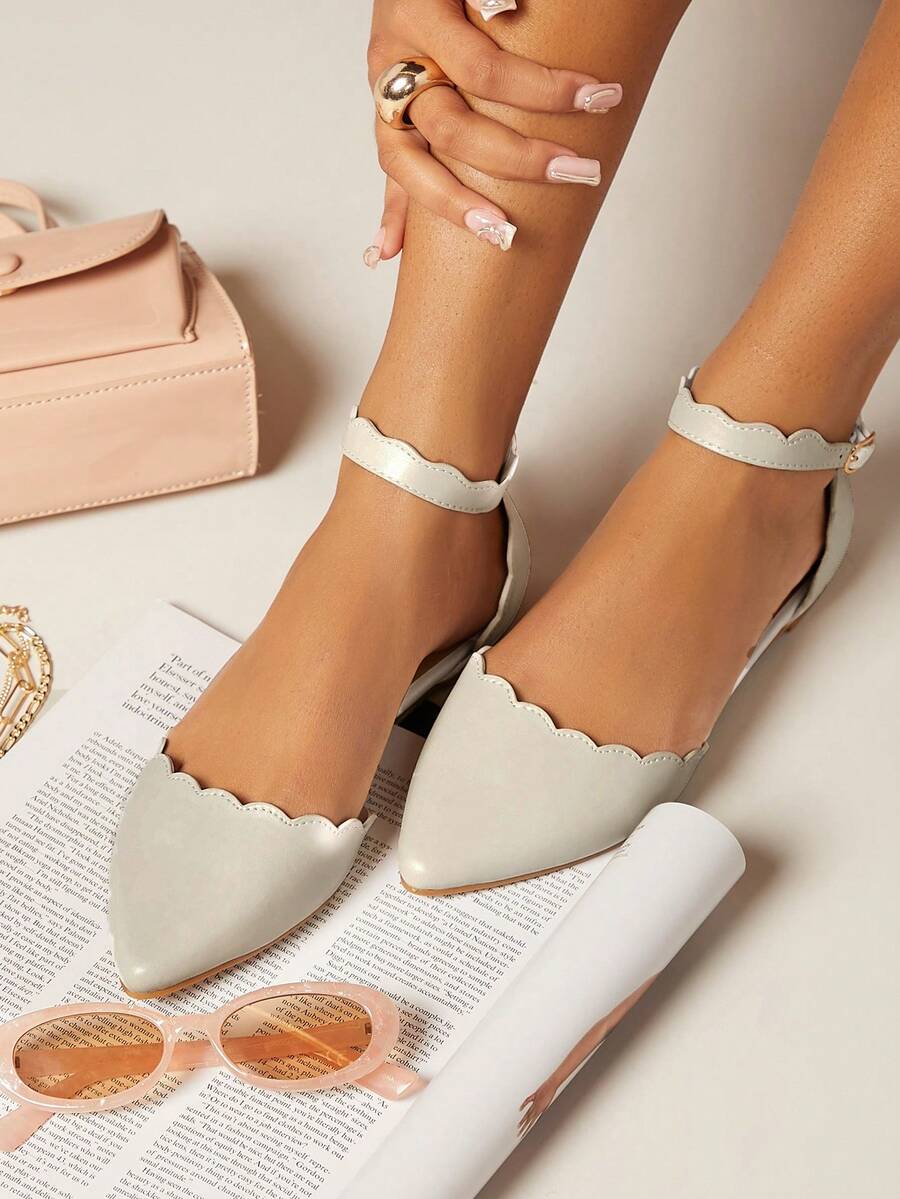 Faux Leather Pointy Toe Slip On Flats - Beige - View 1