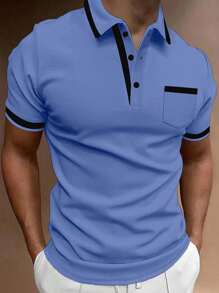 Calvornis Camisa polo de manga corta con contraste de color para hombre - Azul - Ver 1