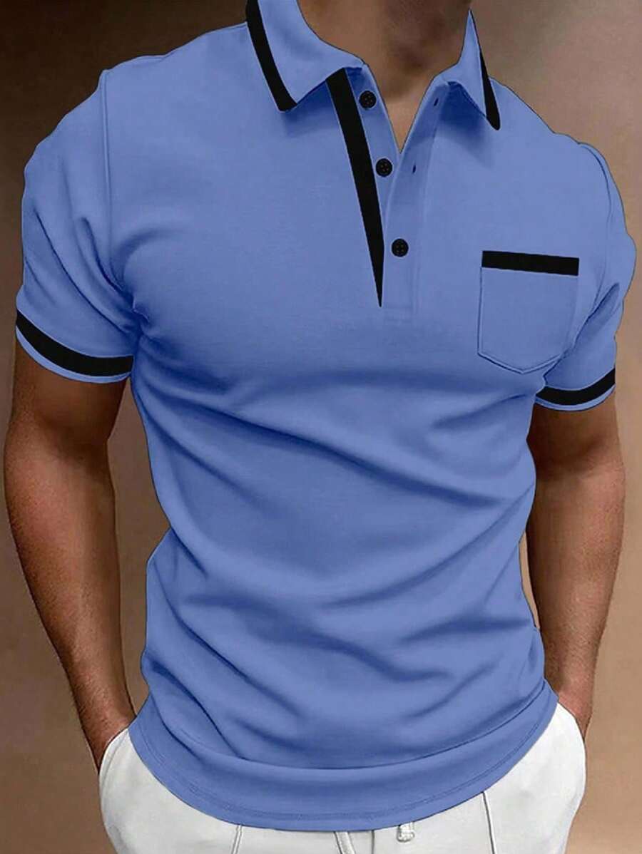 Calvornis Camisa polo de manga corta con contraste de color para hombre - Azul - Ver 1