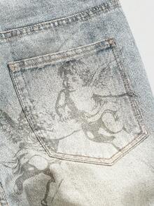 ROMWE MEN Street Life 男士休闲纽扣口袋喇叭裤 - 藍色 - 查看 5