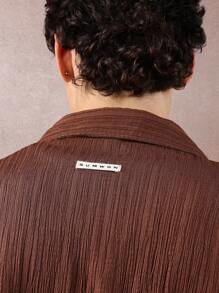 SUMWON Cămașă texturată cu mânecă lungă și nasturi, croială lejeră, cămașă casual de toamnă și iarnă cu guler, stil retro de bază, cu umeri căzuți, simplu - Maro - Vizualizare 7