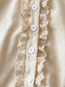 SHEIN 1 件年轻女孩长袖衬衫，彼得潘领，泡泡袖，纽扣，草莓刺绣，优雅可爱，适合日常穿着或分层穿着，春秋新品 - 杏色 - 查看 6