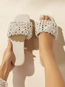 SHUZIA Women's Rhinestone Decor Flat Sandals For Daily Wear - Apricot - View 2