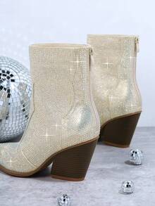 SHUZIA 金屬質感水鑽裝飾踝靴