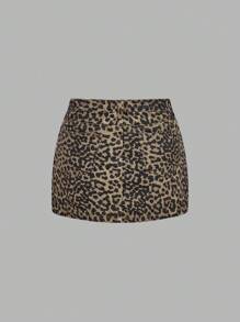 SHEIN Frenchy 女士时尚豹纹牛仔迷你裙，夏季 - 彩色 - 查看 2