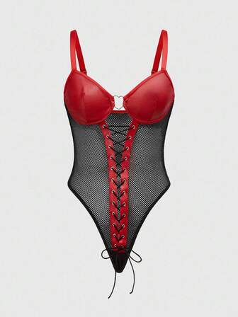 Grunge Punk Punk Pu Fabric Heart Metal Buckle Underwire Bra Sexy Bodysuit