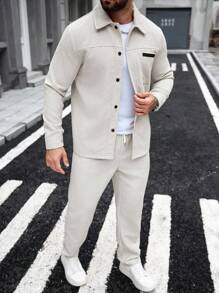 Manfinity Homme Apricot Corduroy Men's Business Co-Ord Set With Collar And Pocket Detail Streetwear Men Corduroy Two-Pieces , Fall Clothes Winter - Apricot - View 5