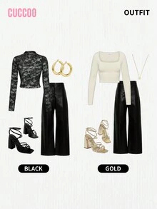 CUCCOO SZL 时尚欧美风格尖头过膝靴，细高跟，鹅卵石纹理，夜总会设计，万圣节圣诞节迪斯科派对性感夜总会坏人秋季 - 金色 - 查看 14