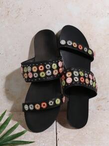 Sandalias Planas De Mujer - Negro - Ver 2