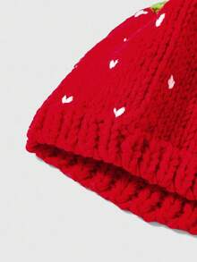 ROMWE Kawaii 1pc Cute Strawberry Heart Polka Dot Knit Beanie, Sweet Fruit Color Block Warm Slouchy Hat, Fashionable Versatile Accessory - Multicolor - View 4