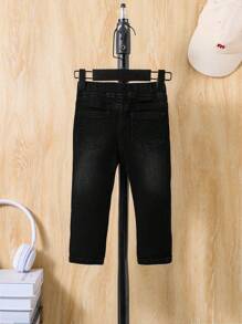 SHEIN Baby Boy Spring Summer Solid Washed Pocket Ripped Black Denim Jeans, Baby Boy Summer - Black - View 2