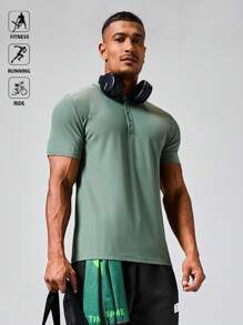 Acti Log Men's Solid Color Short Sleeve Casual Fitness Sports Polo T-Shirt, Summer - Green - View 5
