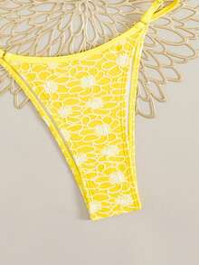 Swim Mod 2pcs/Set Summer New Solid Color Sexy Backless Bikini Swimwear Set - Yellow - View 6