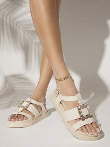 SHUZIA Women Rhinestone Decoration, New Outdoor, Comfortable And Versatile Flat Sandals - White - View 5