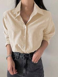 DAZY 1pc Striped Button Front Shirt,Long Sleeve Tops,Fall Women Clothes - Yellow - View 4