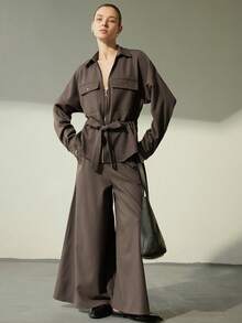 Aveloria Modichic Women's 2 Pieces Set With V-Neck Zipper Design, Front Pockets, Drawstring Waist, Versatile Wear Fall Cloth For Women