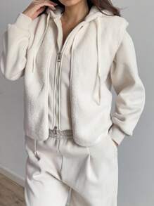Flirla Casual Solid Color Vest Jacket, Autumn/Winter - Beige - View 5