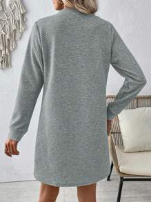 Váy dài tay màu trơn đơn giản thường ngày - Xám - Xem 2