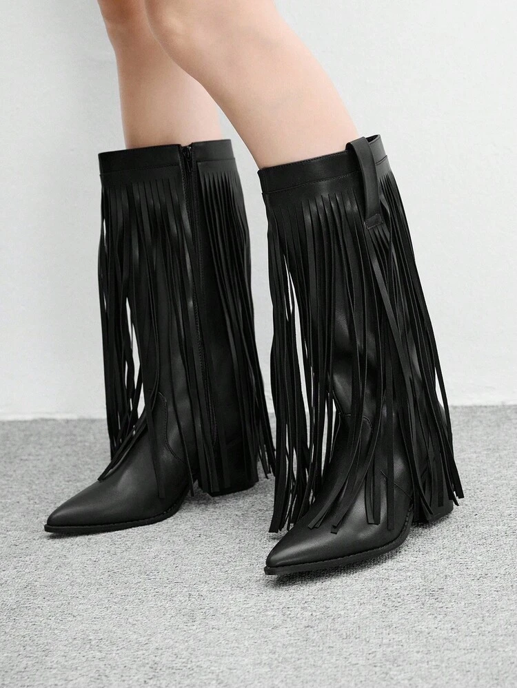 CUCCOO BIZCHIC Women's New Fashion Commuter Quilted Chunky Heel Pointed Toe Western Cowboy Boots