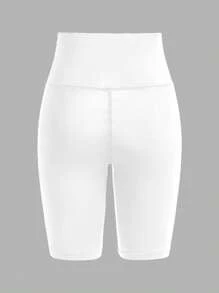 SHEIN EZwear Summer Women's Casual Knitted Stretch Short Leggings Suitable For Going Out Women's Sportswear - White - View 2
