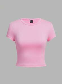 SHEIN EZwear 4 peças Camiseta Casual Feminina Slim de Gola Redonda de Manga Curta, Adequada para o Verão - Multicolorido - Ver 7