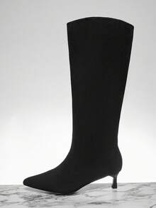 SHUZIA Women's Minimalist Comfortable Sexy Pointed Toe Kitten Heel Knee High Boots For Christmas - Black - View 2