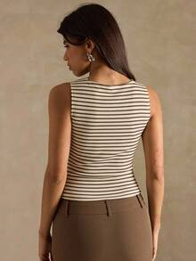 SHEIN BAE Áo ba lỗ kẻ sọc thường ngày cho nữ, Quần áo mùa hè, mùa thu cho nữ, Quần áo mùa đông cho nữ, Trang phục Halloween, Áo nâu, Áo sọc - Nhiều màu - Xem 2