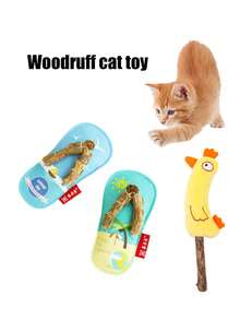 PETSIN 1 Piece Wood Catnip Toy, Cat Doll, Beach Slipper, Small Animal Shape Toy, Oral Cleaning, Tooth Grinding And Tooth Cleaning Toy, Kitten Wood Catip Tooth Grinding Stick, Cat Toy, Pet Toy