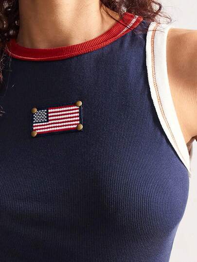 Bohemela 波西米亚风夏季女式休闲复古美国国旗印花针织拼色修身背心，适合独立日、度假和日常穿着美国国旗上衣美国上衣女式爱国 7 月 4 日女式上衣红白蓝上衣