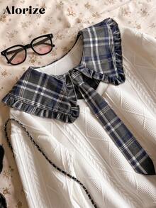 Tween Girl Plaid Patchwork Sweatshirt & Skirt Set - Black - View 4