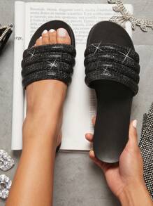 SHUZIA Women'S Flat Sandals With Rhinestone Decoration - Black - View 1