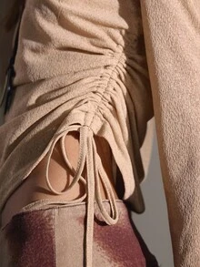 MUSERA 薄纱连帽长袖上衣，按扣细节，适合秋季、可爱乡村西部风情、夜间外出、休闲度假、夏季春季穿着。 - 卡其色 - 查看 6