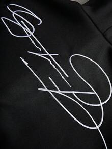 PAVTROS Manfinity Streetrush Men's Creative Text Graphic Embroidered Thermal Lined Metal Zipper Hoodie, Zip Up Hoodie, Streetwear, Black , 2000s Style , Fall Winter, Long Sleeve Top - Black - View 3