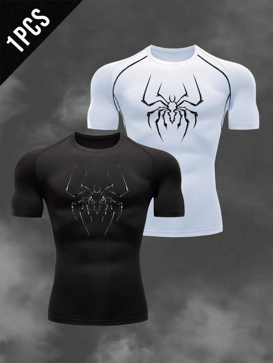 Manfinity Sport Corelite 男士休闲户外速干圆领短袖运动T恤压缩衣 - 黑色 - 查看 1