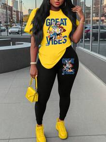 Maweii 加大码两件套度假装，加大码两件套街头服饰套装，街头风格 - 彩色 - 查看 1