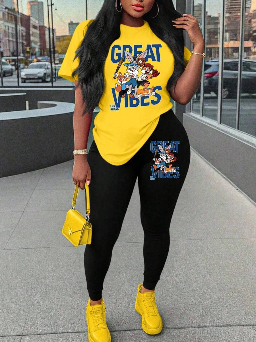 Maweii 加大码两件套度假装，加大码两件套街头服饰套装，街头风格 - 彩色 - 查看 1