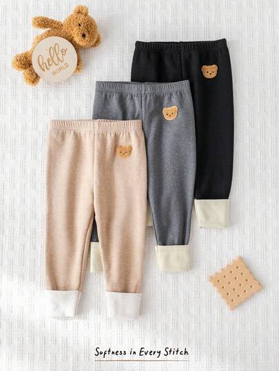 Cozy Pixies Conjunto de 3 pantalones elásticos con diseño de oso de dibujos animados para niña bebé