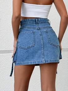 EURMUSE 女士帶口袋的牛仔貨物裙